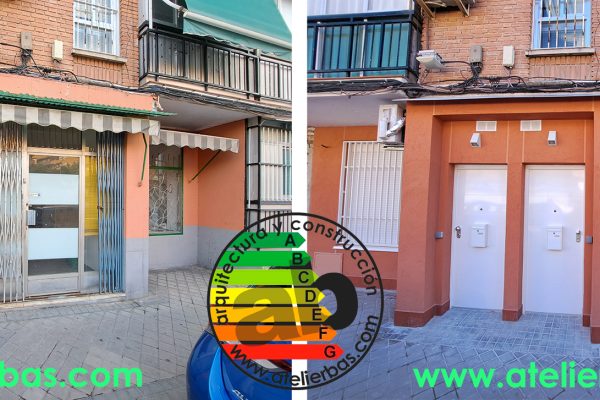 Cambio de uso de local comercial a dos viviendas en Leganés